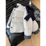 Korean Loose Milk Blue Hatless Round-Neck Cotton Coat Women Winter Small Thick Short Cotton Cotton Jacket Tide