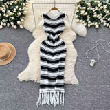 Girls Slimming Striped Tuxedo Sweater Dress With Thin Knitted Dress Temperament Elegant HZ0107