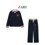 ZARZ Homemade New Women's Embroidery POLO Shirt 1131338 Text Embroidery Pants HZ0107
