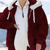 Wish2025 Hot New Autumn And Winter Loose Plush Multi-Color Hooded Coat Woman