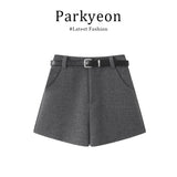 French Old Money Style High-Neck Knitted Cloak Sweater With Gray Shorts Autumn Two Sets