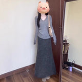 Early Autumn With A Set Of 2025 Korean Lazy Gray Sweater Knitted Half-Dressed Dress Two-Piece Skirt Woman