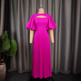 AM03011 Lantern Sleeves To Close The Waist 100 Pleated Skirt Comfort Commuter Leisure Dress HZ0107