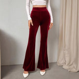 2025 Autumn And Winter Women's Solid Color High Waist Repair Micro-Trumpet Trousers Cord Velvet Tight Waist Casual Pants