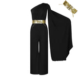 Pants Women's 2025 Spring And Summer New Fashion Temperament Collar Splicing Folding OL High-Waisted African Jumpsuit HZ0107