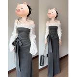 Temperament Korean Hit Color Shoulder Coat High Waist Skirt Suit Women's Summer New Fashion Temperament Two Sets