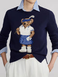 2025RL Autumn/Winter Casual Bear Embroidered Round Collar Collar Cotton Knitted Sweater For Adult Women Long-Sleeved Sweater Couple