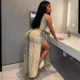 Women's Jeans Women's Fashion Trend Hand-Drinding Vest Open Denim Skirt HZ0107