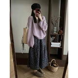 Gentle Wind Purple Knitted Sweater Autumn And Winter 2025 New Design Sense Of Small Korean Temperament Skirt