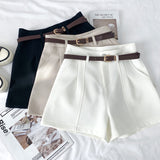 Stylish Pure Color High-Rise Thin Suit Shorts Wide Leg Pants With Belt Woman 2025 Summer
