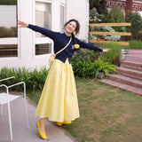 College Style Blue Embroidered Long-Sleeved Knitted Cardigan Women Early Spring Wool Sweater Short Thin Inside Cloth