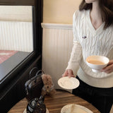 White Soft-Gried Milk Fufuv Collar Embroidered Jab Sweater In Autumn And Winter Loose Lazy Knitting Top