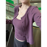 2025 Early Autumn Hip New Simple Casual Babes Vest Sling With Long-Sleeved Open Shirt Casual Top