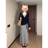 Real Price Pure Hot Girl Gray Hanging Neck Sling Dress Black Cardigan Women Summer Waist Thin Suit