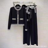 Round-Neck Long-Sleeved Knitted Shirt Coat + Straight Trousers + Vest Three-Piece Set High Quality Women's Clothing HZ0107