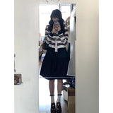 Colling Color Design Sense Retro Striped Knitted Cardigan Women's Spring And Summer College Style Sweater Tibetan Blue Short Skirt Two-Piece Set