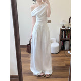 Super Good-Looking Pure Sleeves Short-Sleeved T-Shirt High-Rise Thin Leg Pants Women's Summer Seaside Holiday Wind Leisure Suit