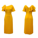 D231 Women's Clothing 2025 Summer New Temperament To Close The Waist Thin Lotus Leaf Side Short-Sleeved Pressure Skirt Dress HZ0107