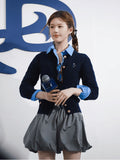 Zhao Luth's Same Tibetan Cyan Knitted Cardigan Women 2025 Early Autumn College Style Buds Half-Dress Three-Piece Dress