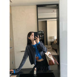 2025 Autumn Thin High-End Design Splicing Fake Two Knitted Cardigan High-Waist Loose Half-Dress Woman