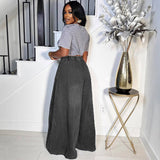 Women's Loose Jeans New Women's Street Casual Loose Waist Wide Leg Pants HZ0107