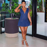 Women's Deep V Dress Women's Summer Fashion Sexy 100-Folded Elastic Jeans Skirt HZ0107