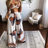 2025 New Summer Women's Printed Sexy Breasts + Loose Broad Leg Pants Two Sets