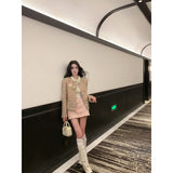 French Temperament Long-Sleeved Coat With High-Necked Bottom Vest Pink Half-Dress Skirt Set