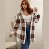 New Fashion Plush Long-Sleeved Rib Hooded Loose Coat