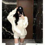 Autumn And Winter New Lazy Wind Soft Knitted Sweater Women High Waist Thin Leisure Shorts Two Sets