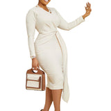 D302 Women's Autumn Fashion Large-Size V-Neck Long-Sleeved Temperament Pencil Skirt Dress HZ0107