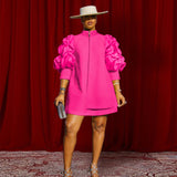 Autumn Temperament Commuting Small Straight-Necked Cardigan Dress Designer Folded Short-Sleeved Top Dress Dress HZ0107