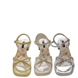 French Water Drill Thick Heel Sandals Women 2025 Summer New Heel With Skirts Plus-Size High-Heeled Fashion Sandals HZ0107