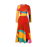 D4202525 Autumn Folding Print Suit Long-Sleeved Top Fashion Skirt Two-Piece HZ0107