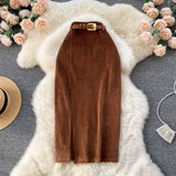 Hong Kong Style Retro Open Skirt Winter With Sweater Medium Long Korean Temperament High-Waist Thin As Hips A Skirt