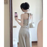 Hang Neck Collar Vest Temperament High-End Blouse Broad Leg Slack Feel To Wear Suit