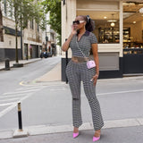 Fashion POLO Shirt With Striped Horn Pants Summer New Knitting Suit Woman HZ0107