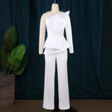 AM220928 Designer's Stitched Nail Bead Jumpsuits Skinny Banquet Dresses For Women HZ0107