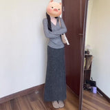 Early Autumn With A Set Of 2025 Korean Lazy Gray Sweater Knitted Half-Dressed Dress Two-Piece Skirt Woman