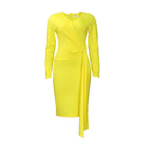 D302 Women's Autumn Fashion Large-Size V-Neck Long-Sleeved Temperament Pencil Skirt Dress HZ0107