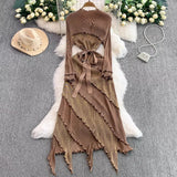 Gentle Windy Woman Languid Languid Breeze With Long-Sleeved Knitted Shirt + High Waist Swing Sweater Half-Dress Skirt