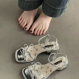 French Water Drill Thick Heel Sandals Women 2025 Summer New Heel With Skirts Plus-Size High-Heeled Fashion Sandals HZ0107