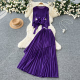 Design Sense T-Shirt With Irregular Hem Pressure Folding Blouse High-Waisted Half-Body Skirt