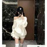 Autumn And Winter New Lazy Wind Soft Knitted Sweater Women High Waist Thin Leisure Shorts Two Sets