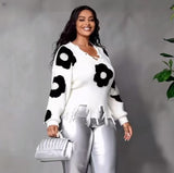 Cross Hole Tuxed Sweater Dark Long Sleeve Loose Knitted Shirt HZ0107