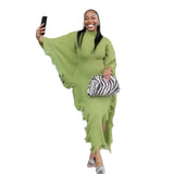 2025 Autumn And Winter Knitted Jas-Song Dress High-Necked Bat Sleeve Open Fork And Hip Dress Women's Clothing HZ0107