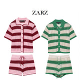 ZARZ Homemade New Women's Knitted POLO Shirt Coat Knitted Shorts HZ0107
