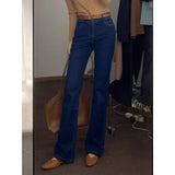 Spice Girls Blue High Waist Microhorn Jeans Women's Autumn Edition Thin Straight Horseshoe Long Pants