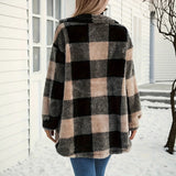 Exploding Women's Autumn And Winter Long Sleeve Double Pocket Lattice Hairy Large Fashion Coat