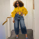 Women's Casual Jeans Set Women's Fashion Metal Button Blouse High-Rise Shorts HZ0107